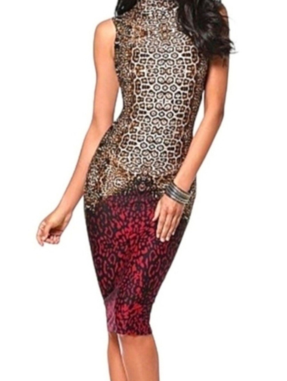 VENUS Red and Brown Sleeveless Snake Print Dress Size XL